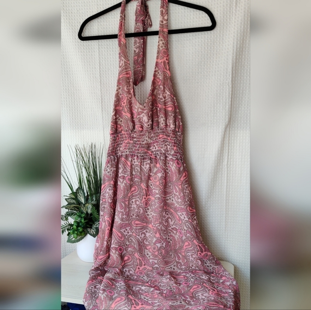 Ruby Women's Tan/Peach Paisley Halter Style Dress Size Xsmall/Small